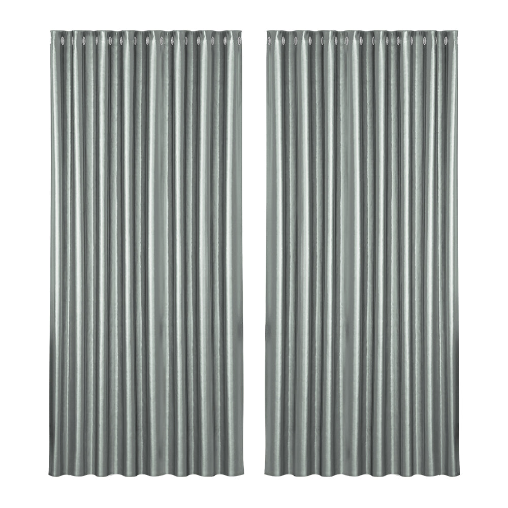 Artiss Blockout Curtains Eyelet 300x230cm Grey Shine - Thermal Insulation, Noise Reduction - SuperSaverAU - view 1