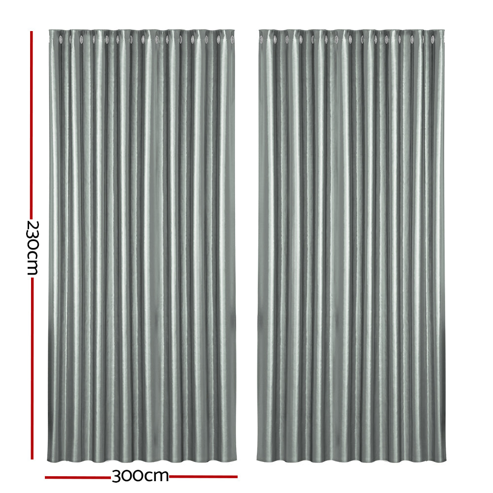 Artiss Blockout Curtains Eyelet 300x230cm Grey Shine - Thermal Insulation, Noise Reduction - SuperSaverAU - view 2