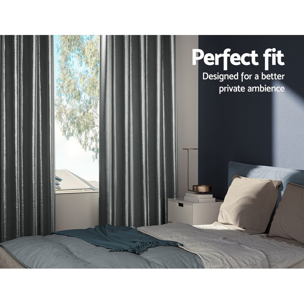 Artiss Blockout Curtains Eyelet 300x230cm Grey Shine - Thermal Insulation, Noise Reduction - SuperSaverAU - view 3