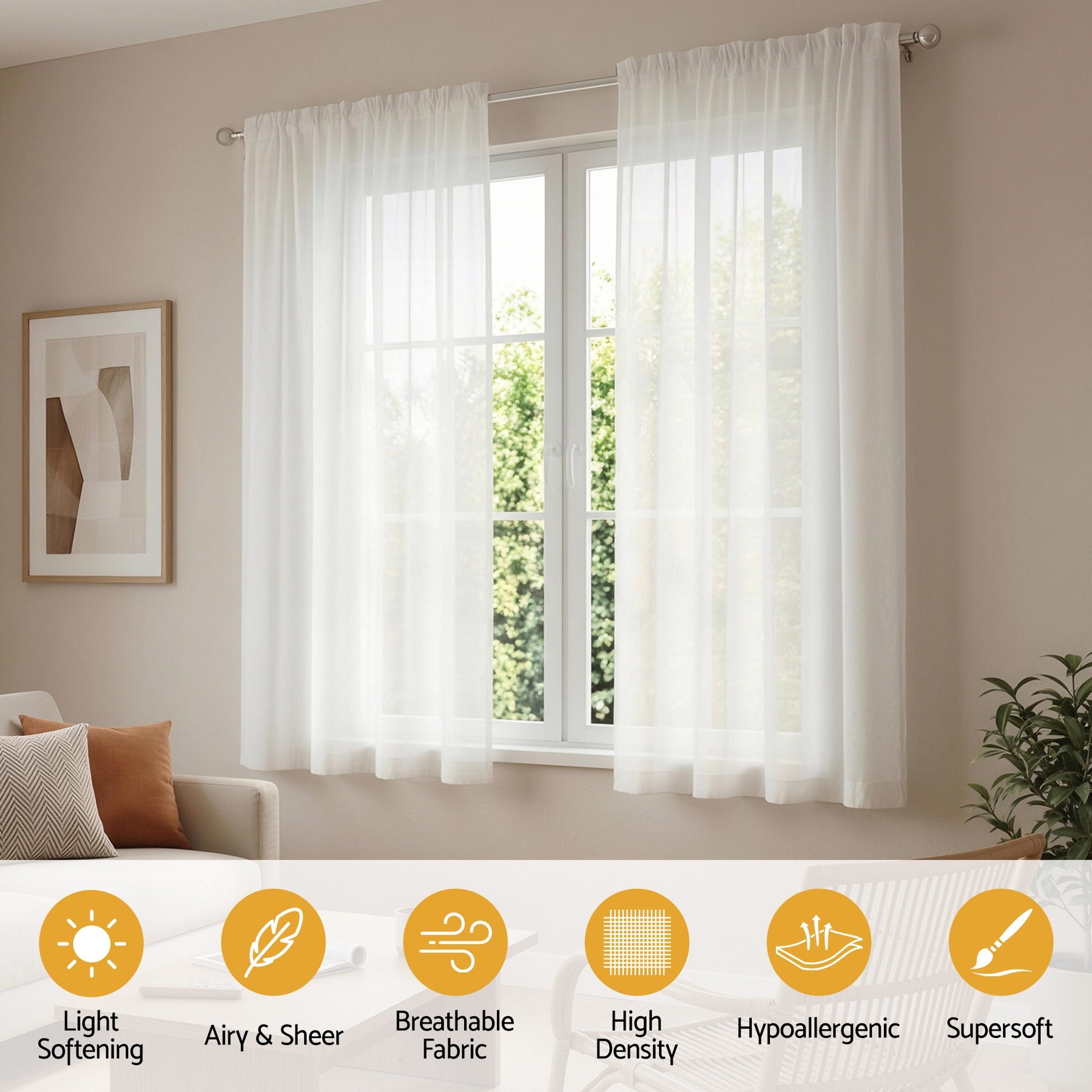 Artiss Blockout Curtains 2X 132x160cm Light Filtering Window Drapes Rod Pocket - SuperSaverAU - view 5