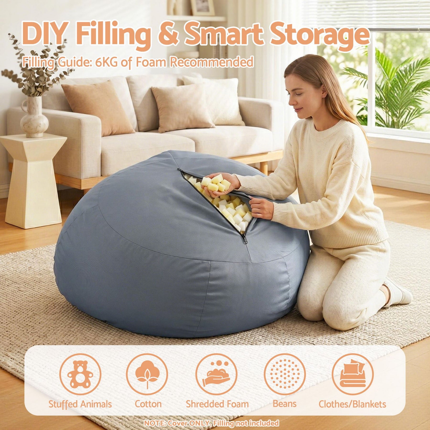 Artiss Splash-Proof Outdoor Bean Bag Chair Cover - Grey