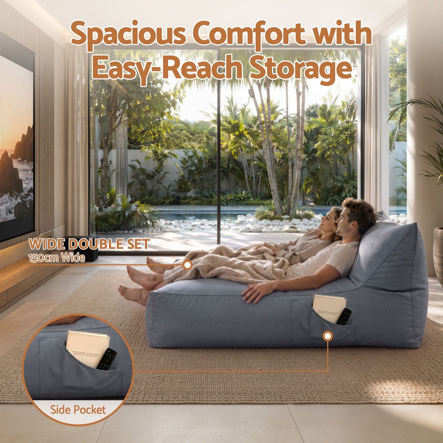 Artiss Outdoor 2 Seater Bean Bag Chair Cover Grey