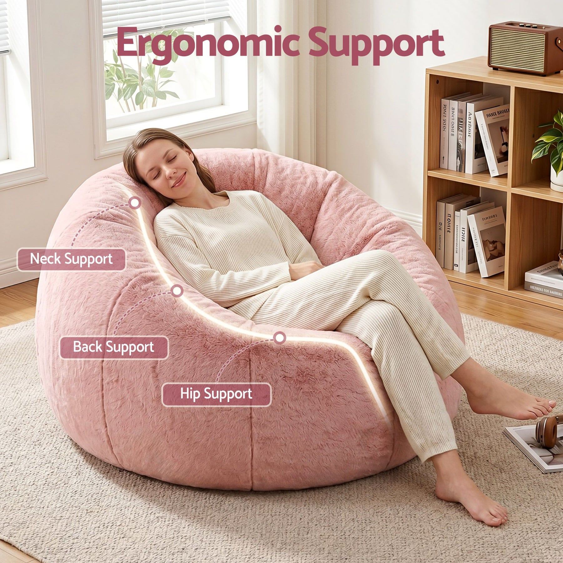 Artiss Faux Fur Round Bean Bag Chair Cover - Pink