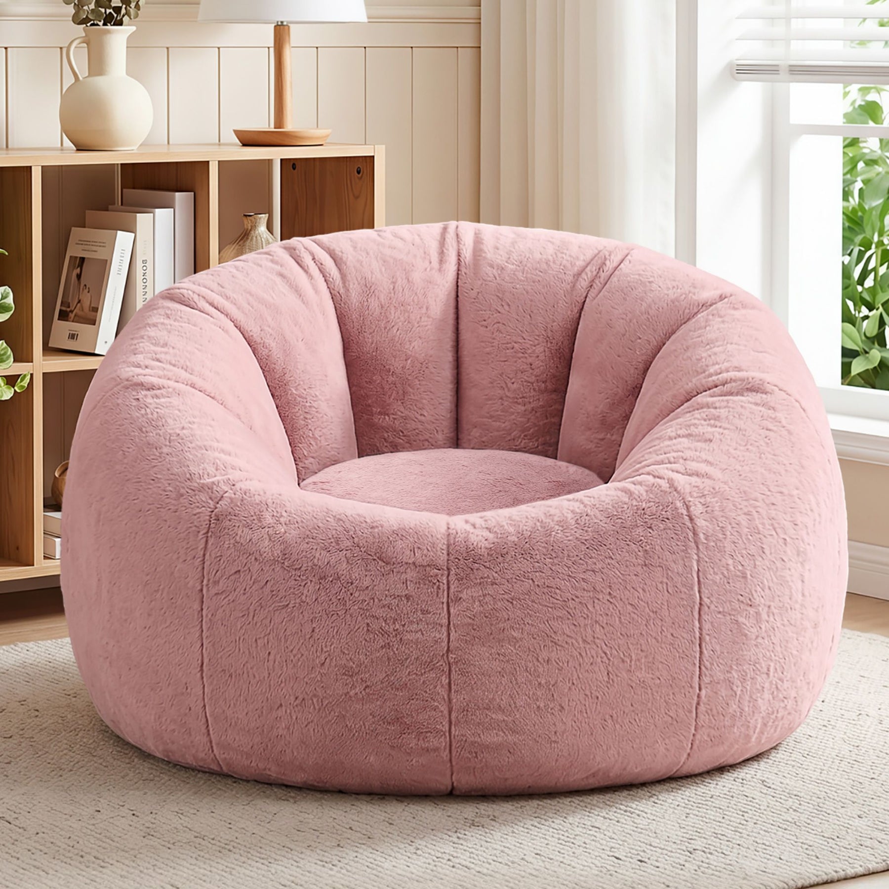 Artiss Faux Fur Round Bean Bag Chair Cover - Pink
