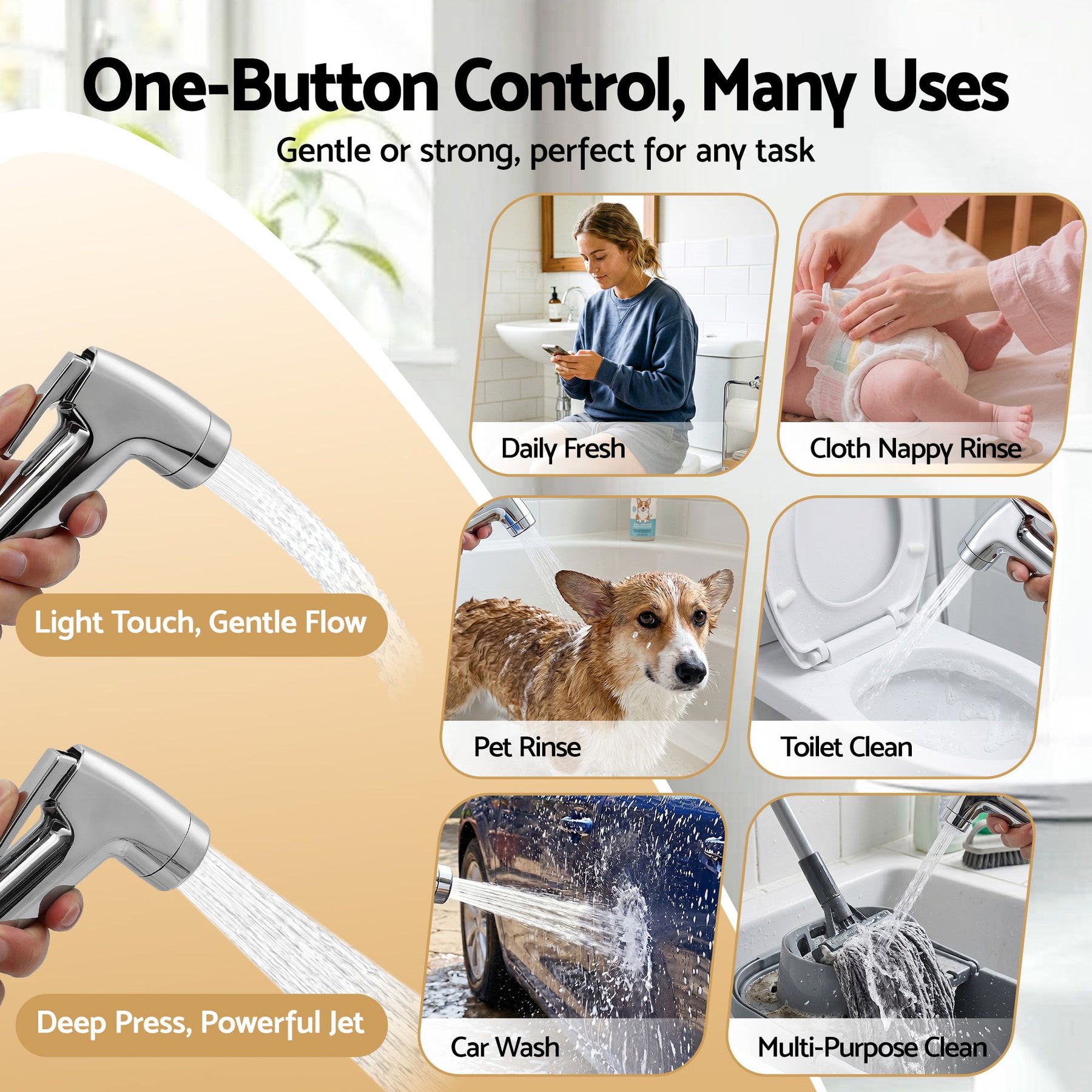 Cefito Handheld Bidet Sprayer for Toilet 1.5m Stainless Steel Hose Jet Spray for Feminine Wash Cloth Diaper Pet Bath Adjustable Pressure Bidet Attachment with G1/2 Valve Silver - SuperSaverAU - view 6