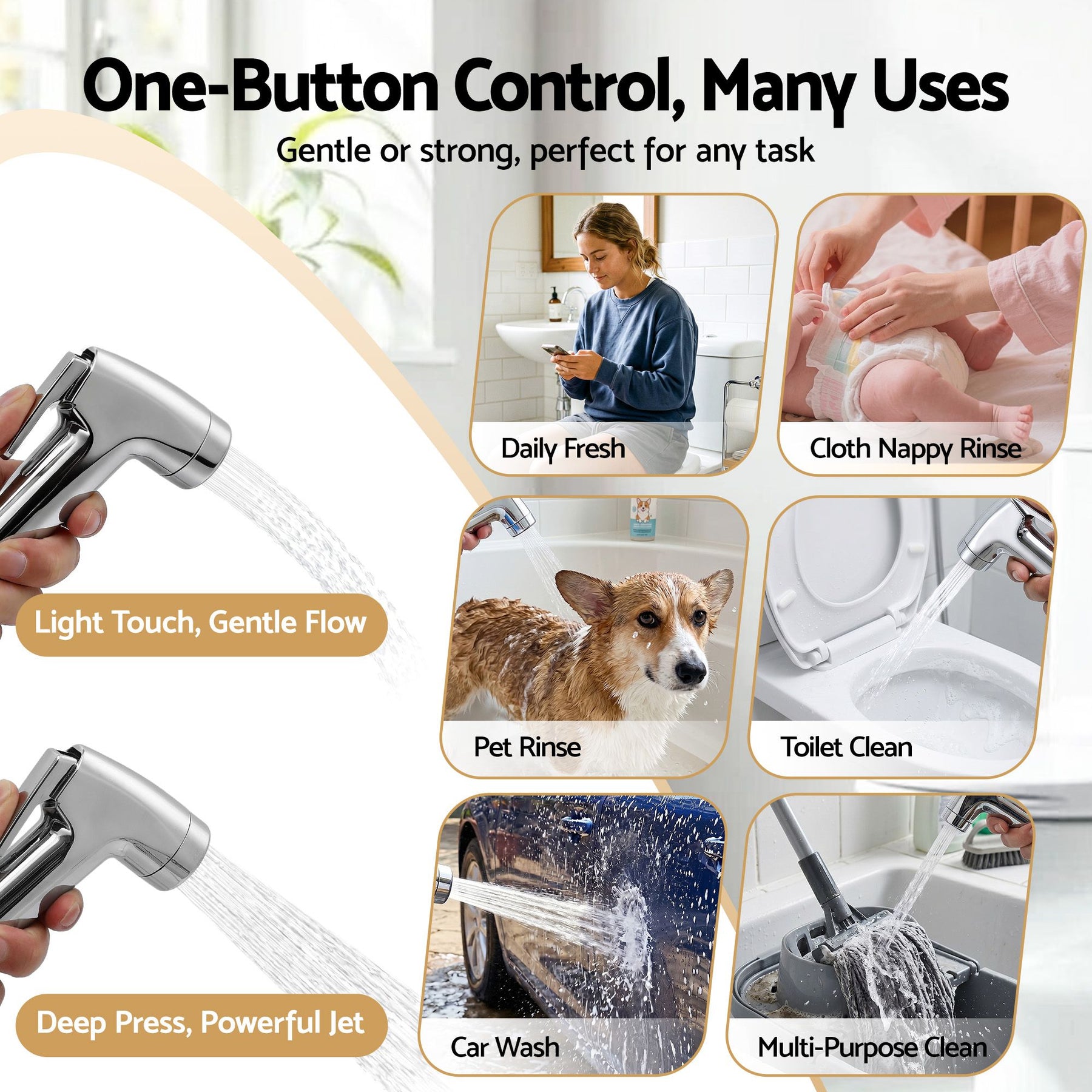 Cefito Handheld Bidet Sprayer for Toilet 1.5m Stainless Steel Hose Jet Spray for Feminine Wash Cloth Diaper Pet Bath Adjustable Pressure Bidet Attachment with G1/2 Valve Silver - SuperSaverAU - view 7