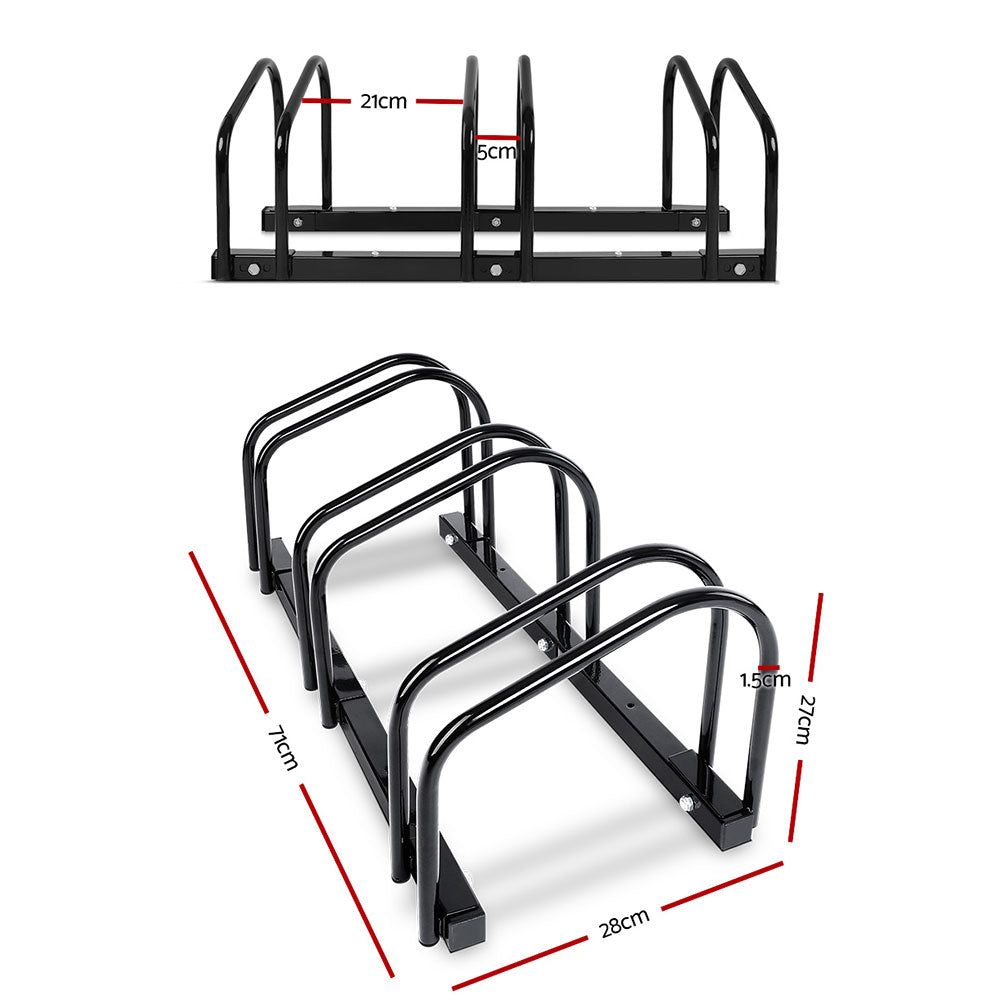 Weisshorn 3 Bike Stand Rack Bicycle Storage Floor Parking Holder Cycling Black - SuperSaverAU - view 2