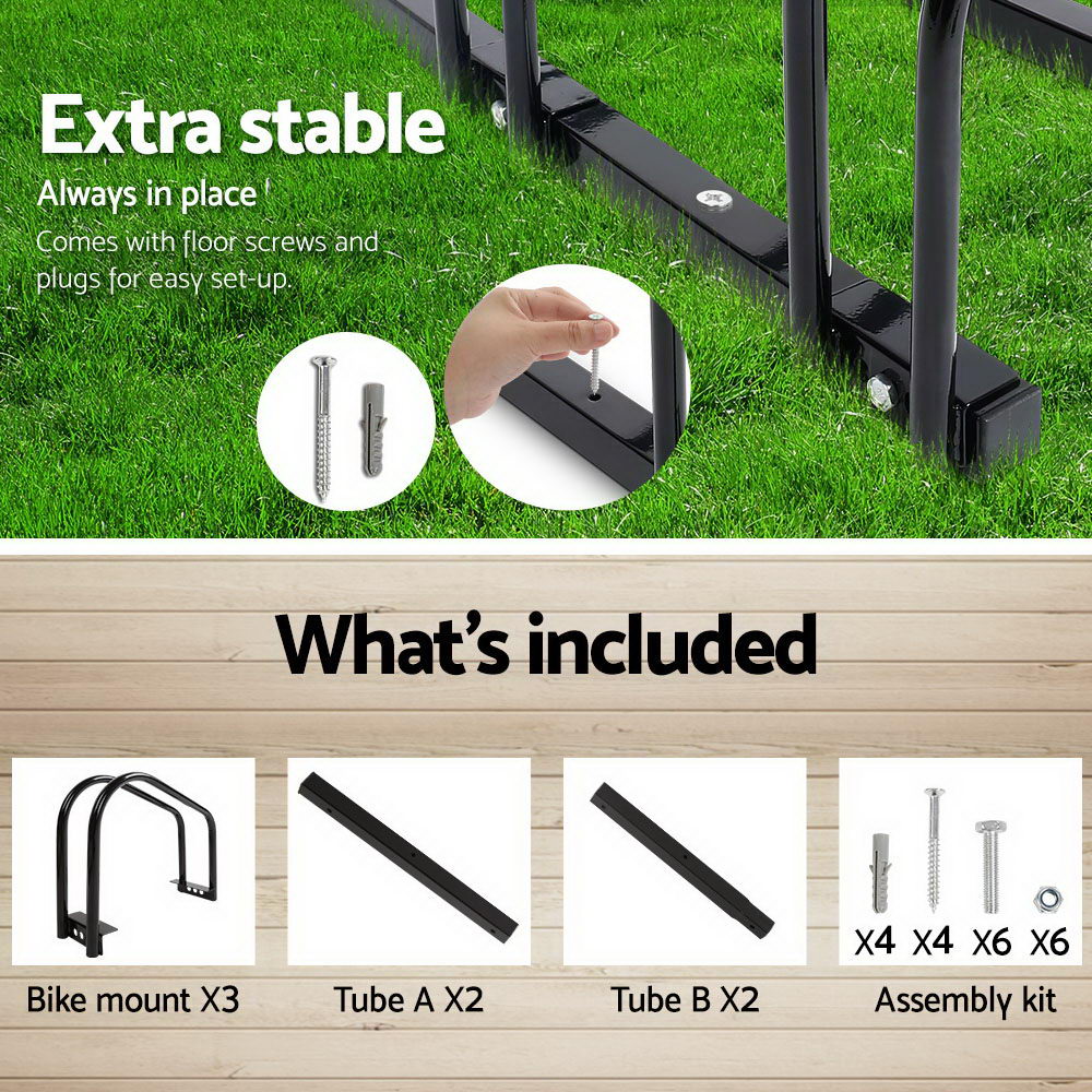 Weisshorn 3 Bike Stand Rack Bicycle Storage Floor Parking Holder Cycling Black - SuperSaverAU - view 6