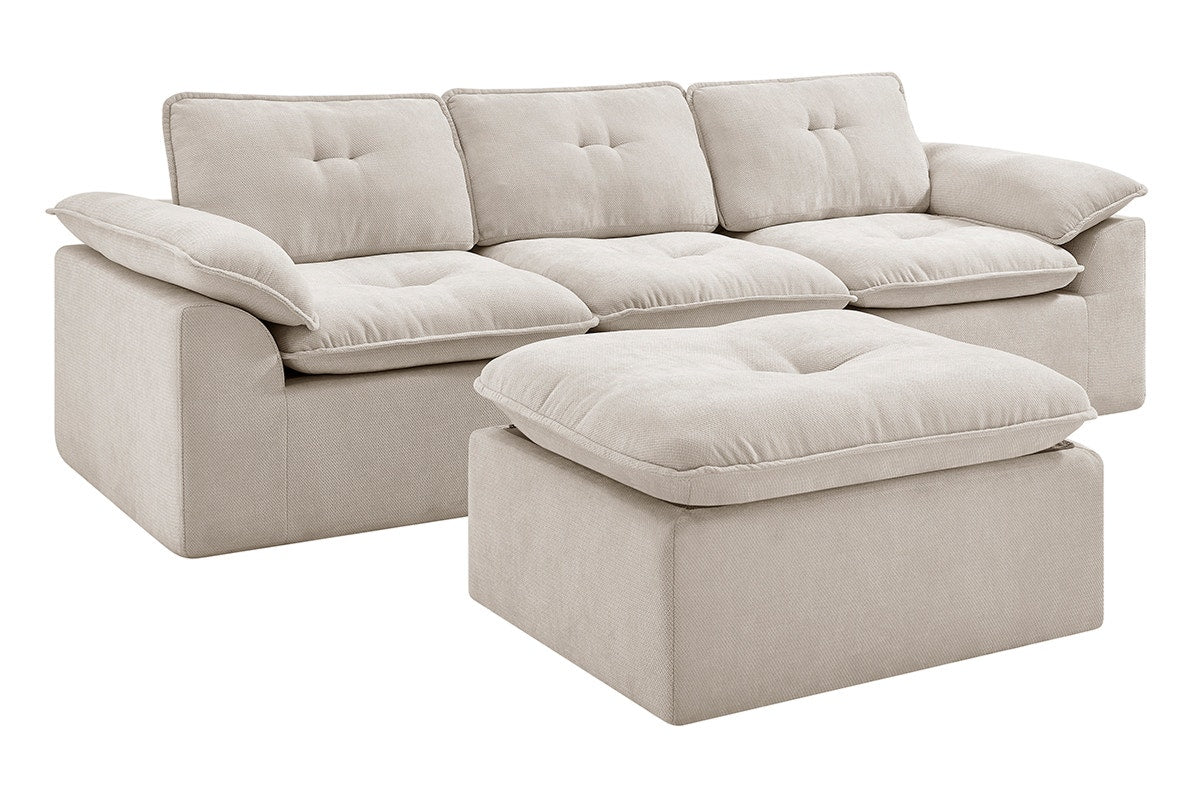 Brosa Castello 4 Seater Compressed Sofa with Ottoman (Beige)