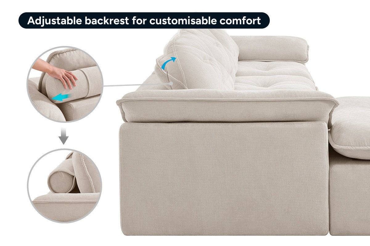 Brosa Castello 4 Seater Compressed Sofa with Ottoman (Beige)