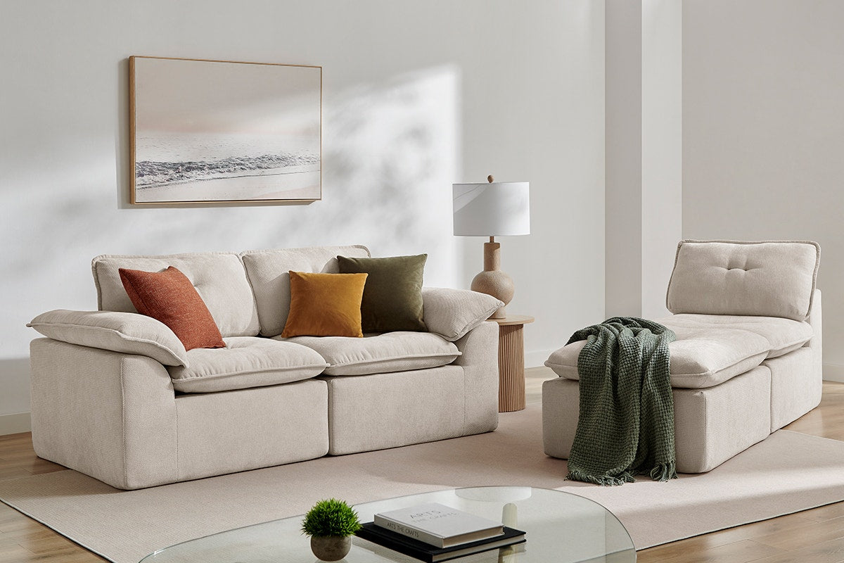 Brosa Castello 4 Seater Compressed Sofa with Ottoman (Beige)