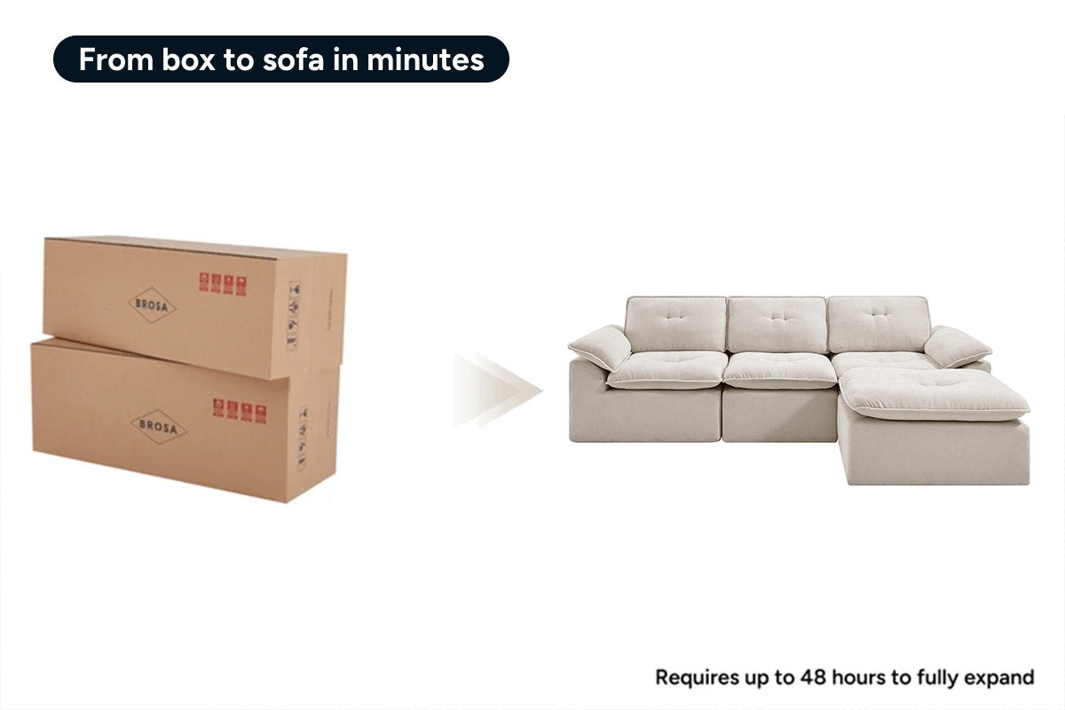 Brosa Castello 4 Seater Compressed Sofa with Ottoman (Beige)