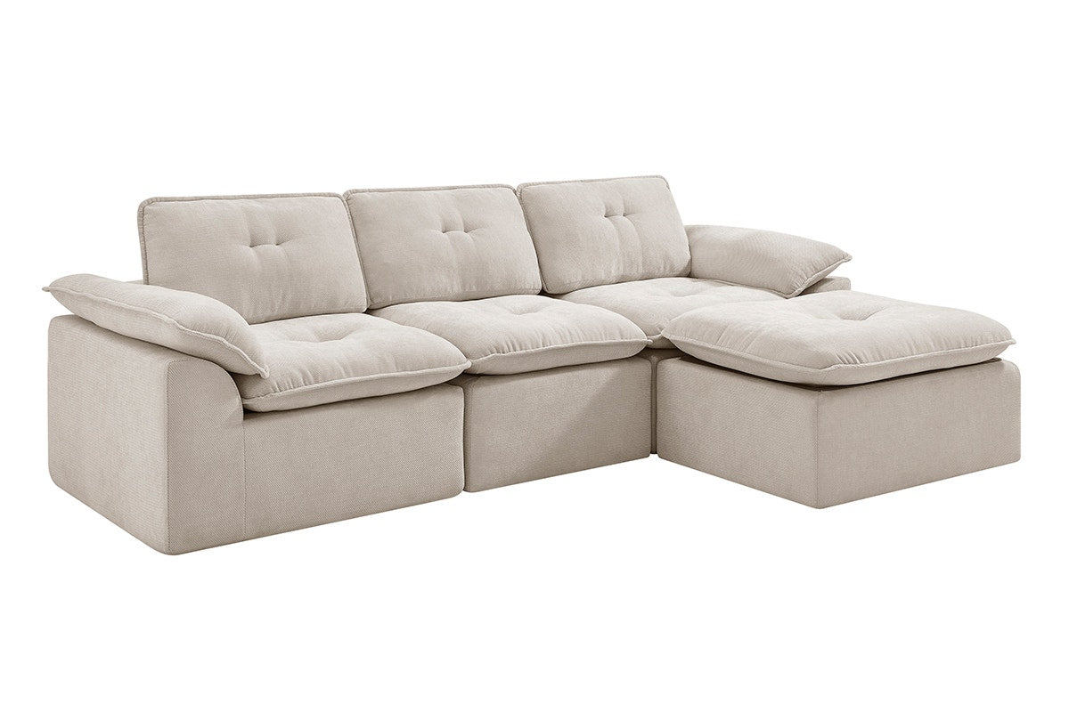 Brosa Castello 4 Seater Compressed Sofa with Ottoman (Beige)