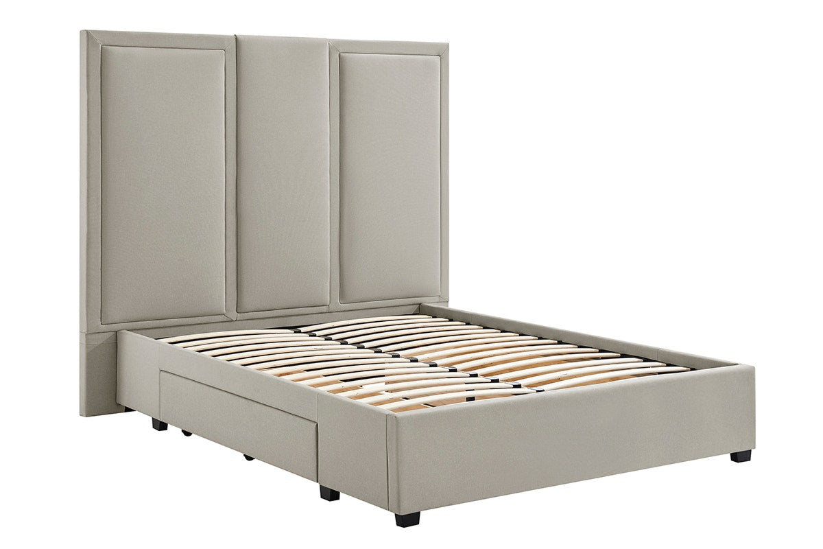 Brosa Erisen Storage Bed Frame with Drawers & Tall Headboard (Grey, Double)