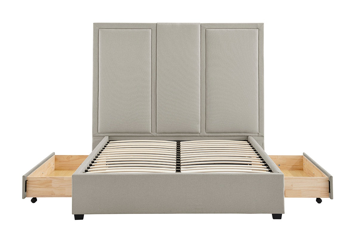 Brosa Erisen Storage Bed Frame with Drawers & Tall Headboard (Grey, Queen)