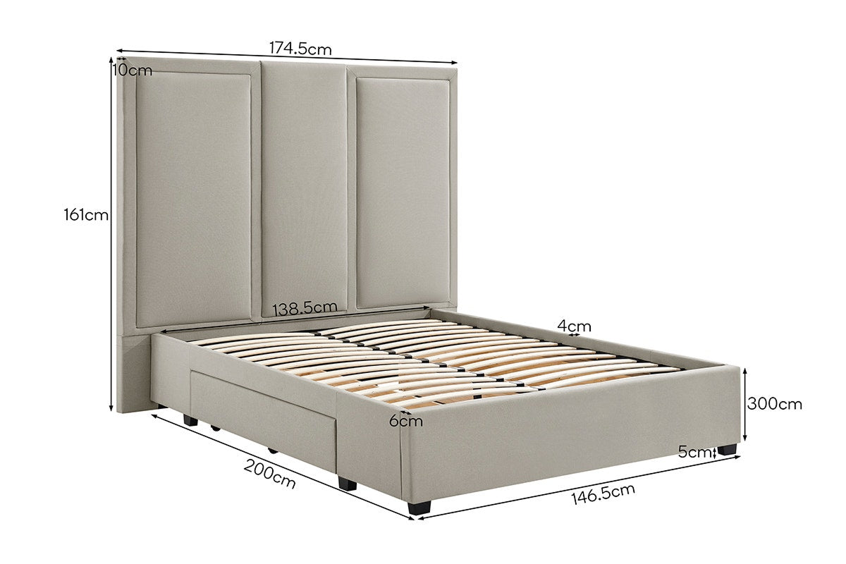 Brosa Erisen Storage Bed Frame with Drawers & Tall Headboard (Grey, Double)