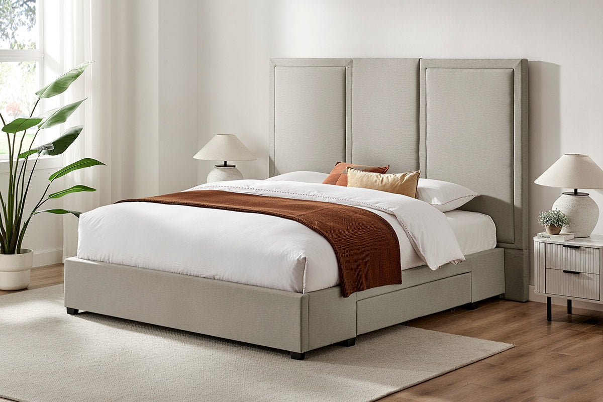 Brosa Erisen Storage Bed Frame with Drawers & Tall Headboard (Grey, King)