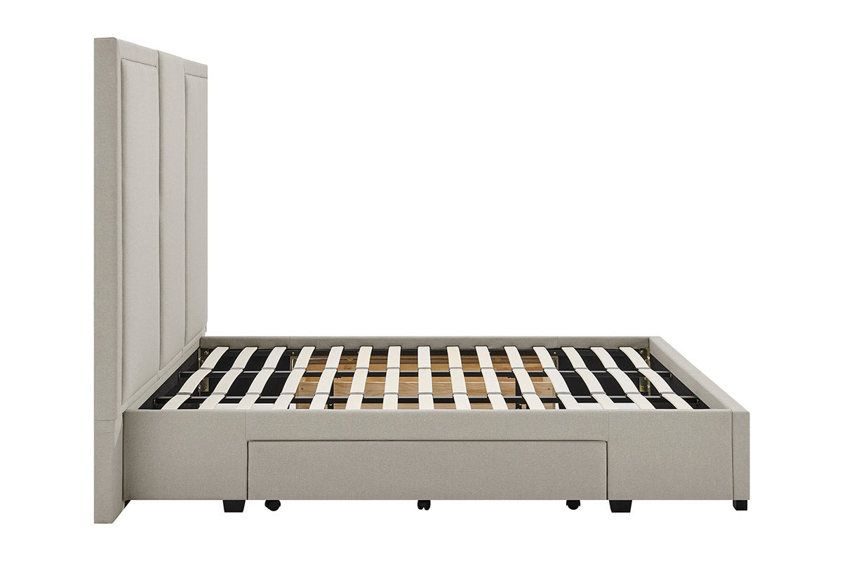 Brosa Erisen Storage Bed Frame with Drawers & Tall Headboard (Grey, King)