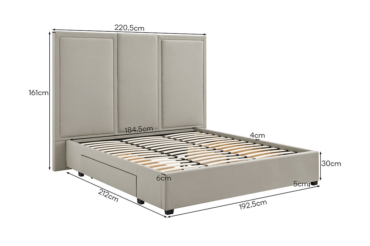 Brosa Erisen Storage Bed Frame with Drawers & Tall Headboard (Grey, King)