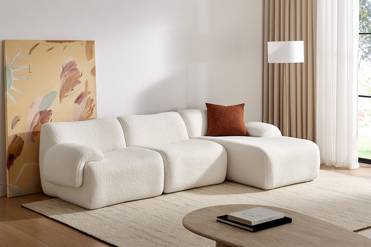 Brosa Grace 4 Seater Compression Sofa with Chaise (White, Left Chaise)