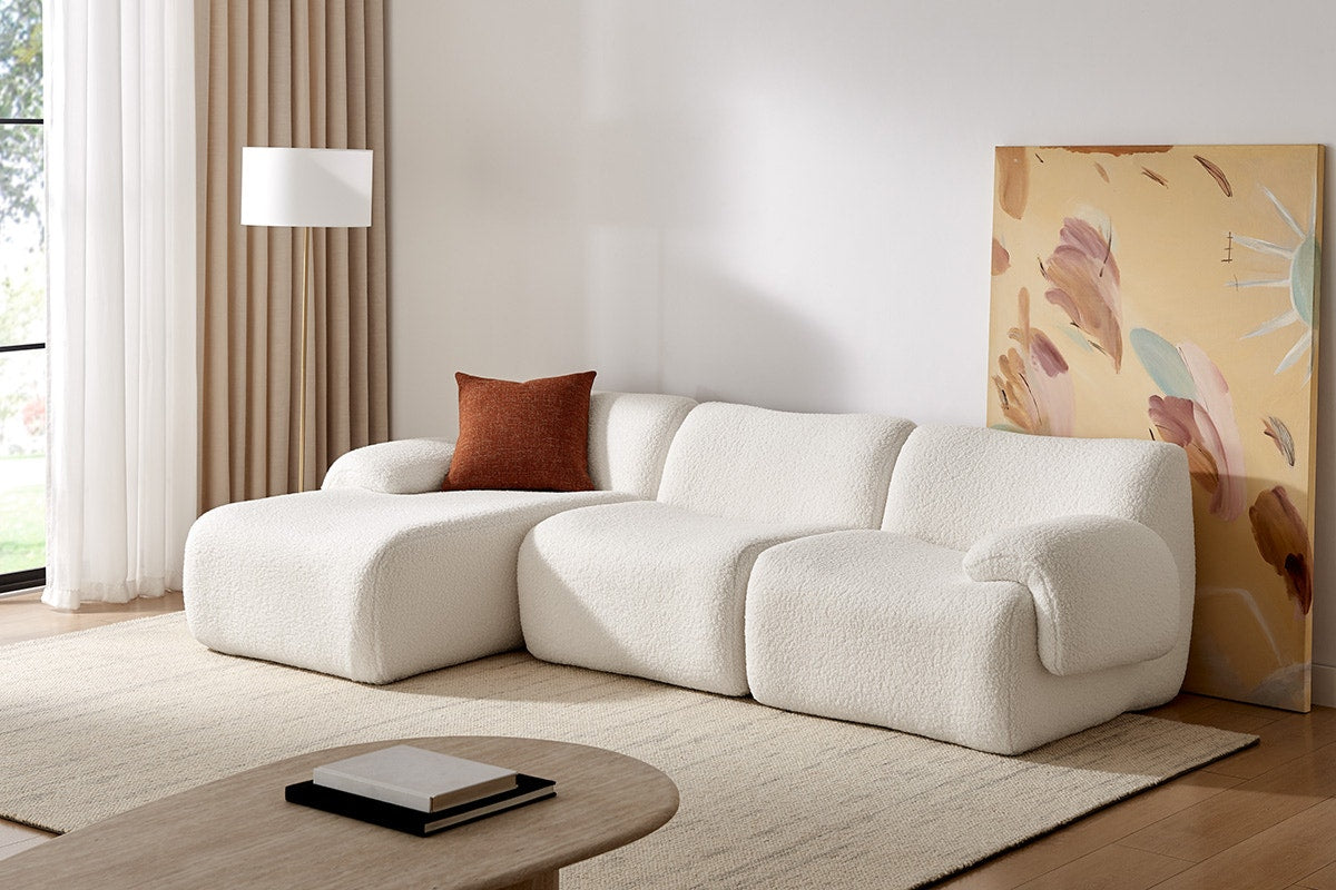 Brosa Grace 4 Seater Compression Sofa with Chaise (White, Right Chaise)