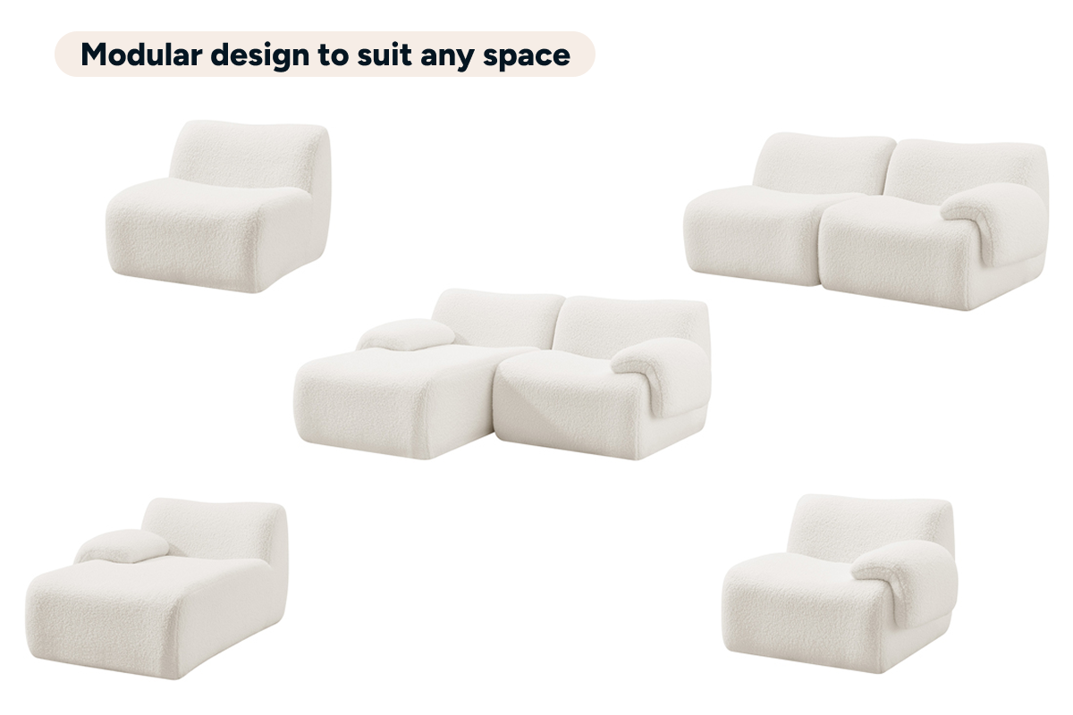 Brosa Grace 4 Seater Compression Sofa with Chaise (White, Right Chaise)