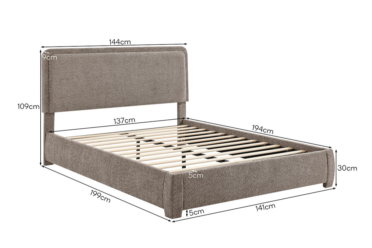 Brosa Havenne Boucle Bed Frame (Grey, Double)