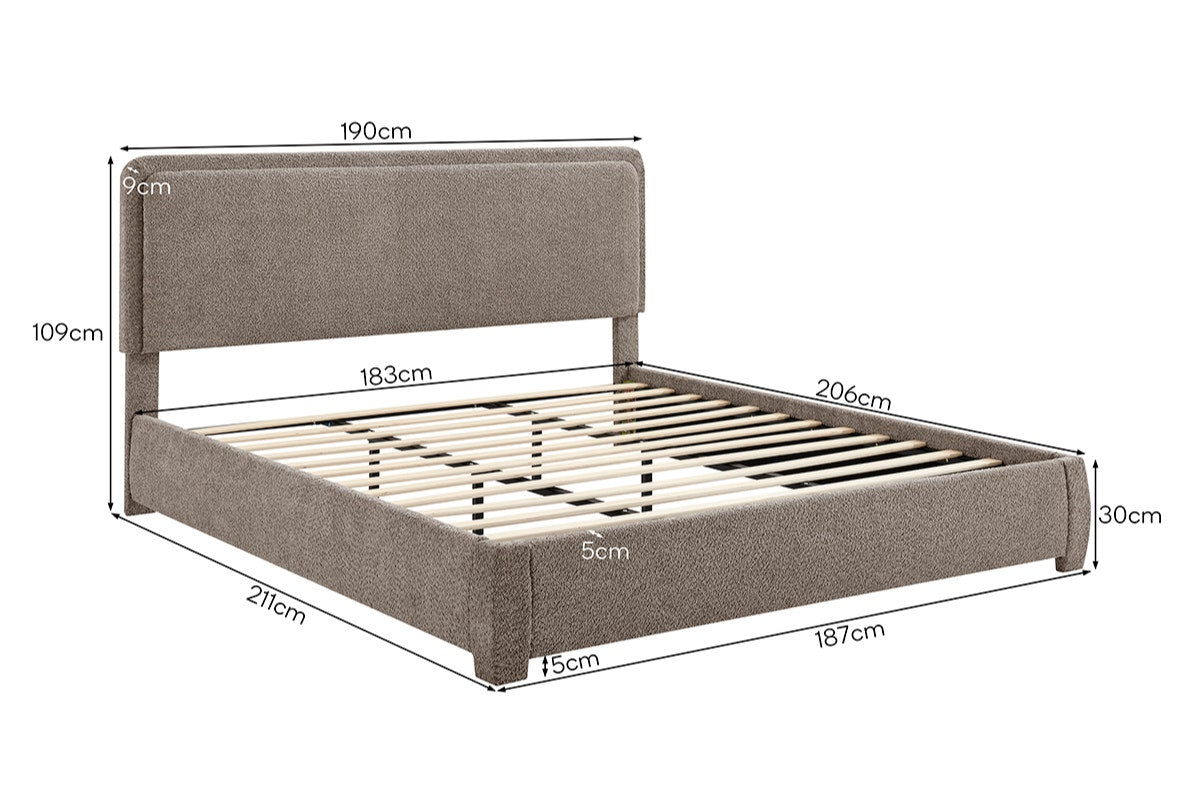 Brosa Havenne Boucle Bed Frame (Grey, King)