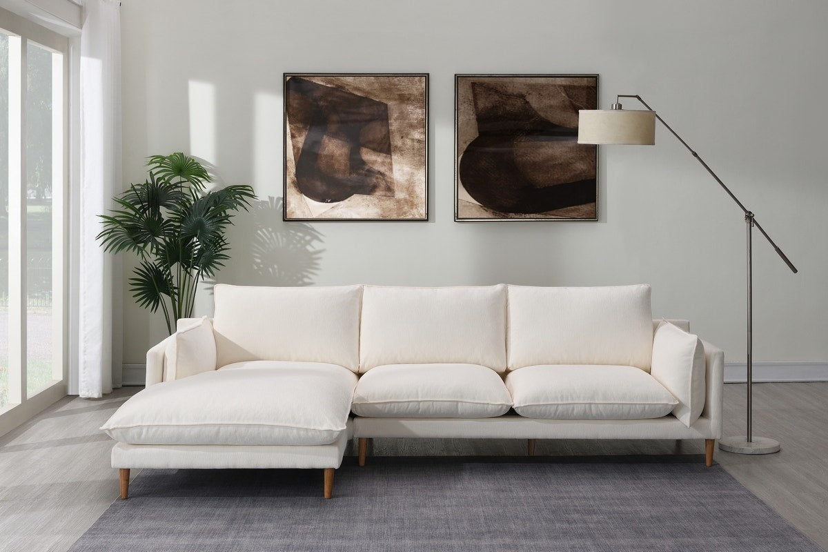 Brosa Jerry 3 Seater Sofa with Chaise (Cream, Left Chaise)