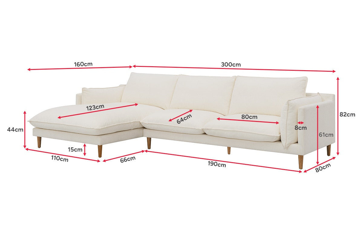Brosa Jerry 3 Seater Sofa with Chaise (Cream, Left Chaise)