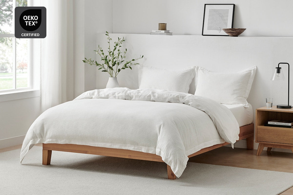 Brosa Washed Linen Cotton Quilt Cover Set (White, King)
