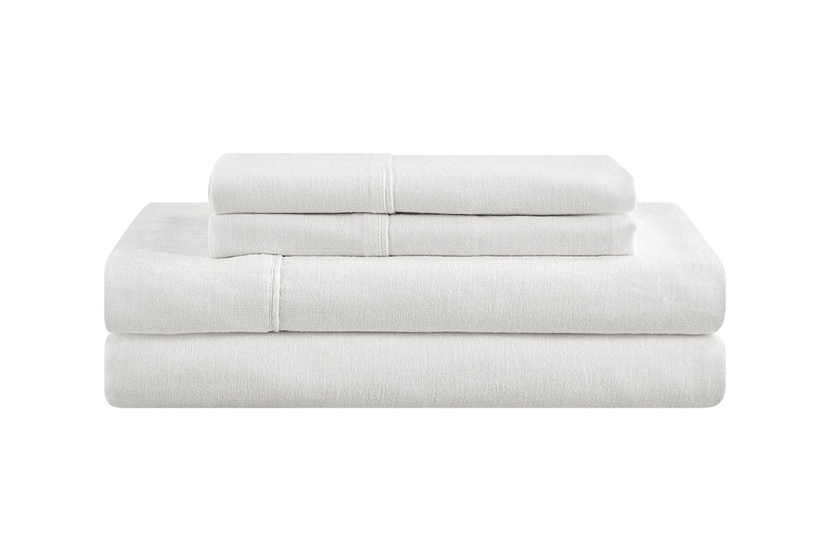 Brosa Washed Linen Cotton Bed Sheet Set (White, Double)
