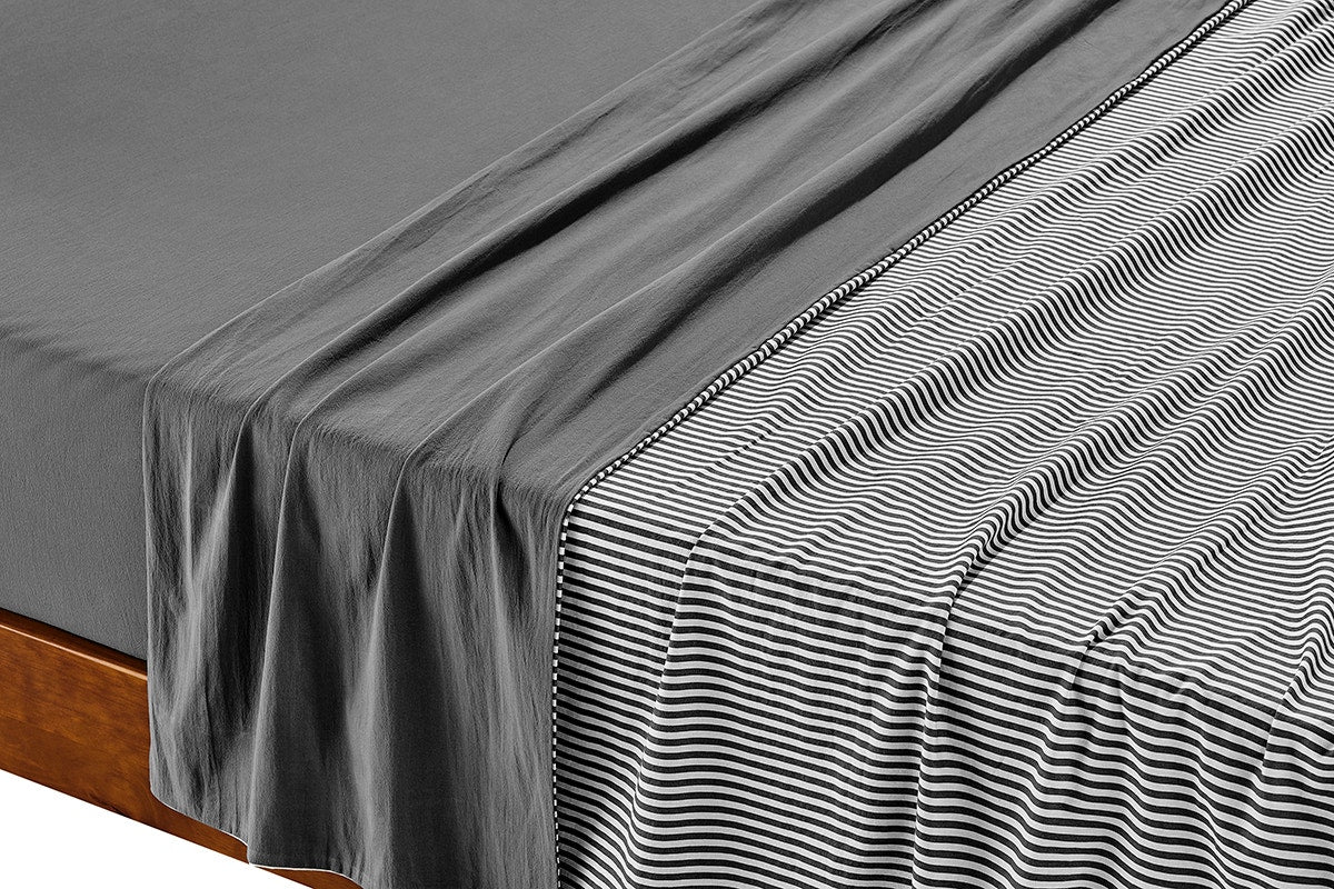 Brosa Stonewashed Cotton Reversible Striped Quilt Cover Set (Charcoal, Double)