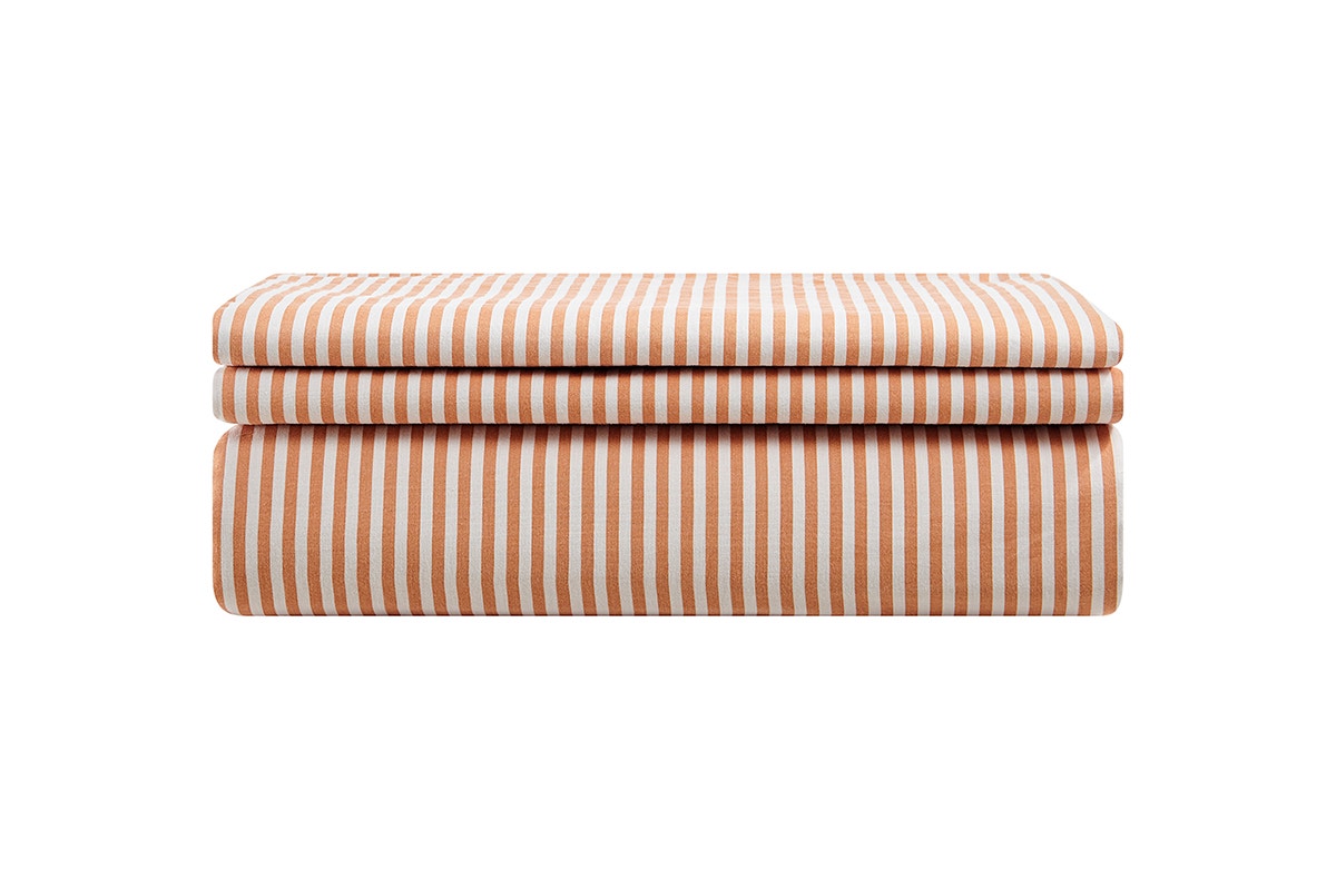 Brosa Stonewashed Cotton Reversible Striped Quilt Cover Set (Terracotta, King)