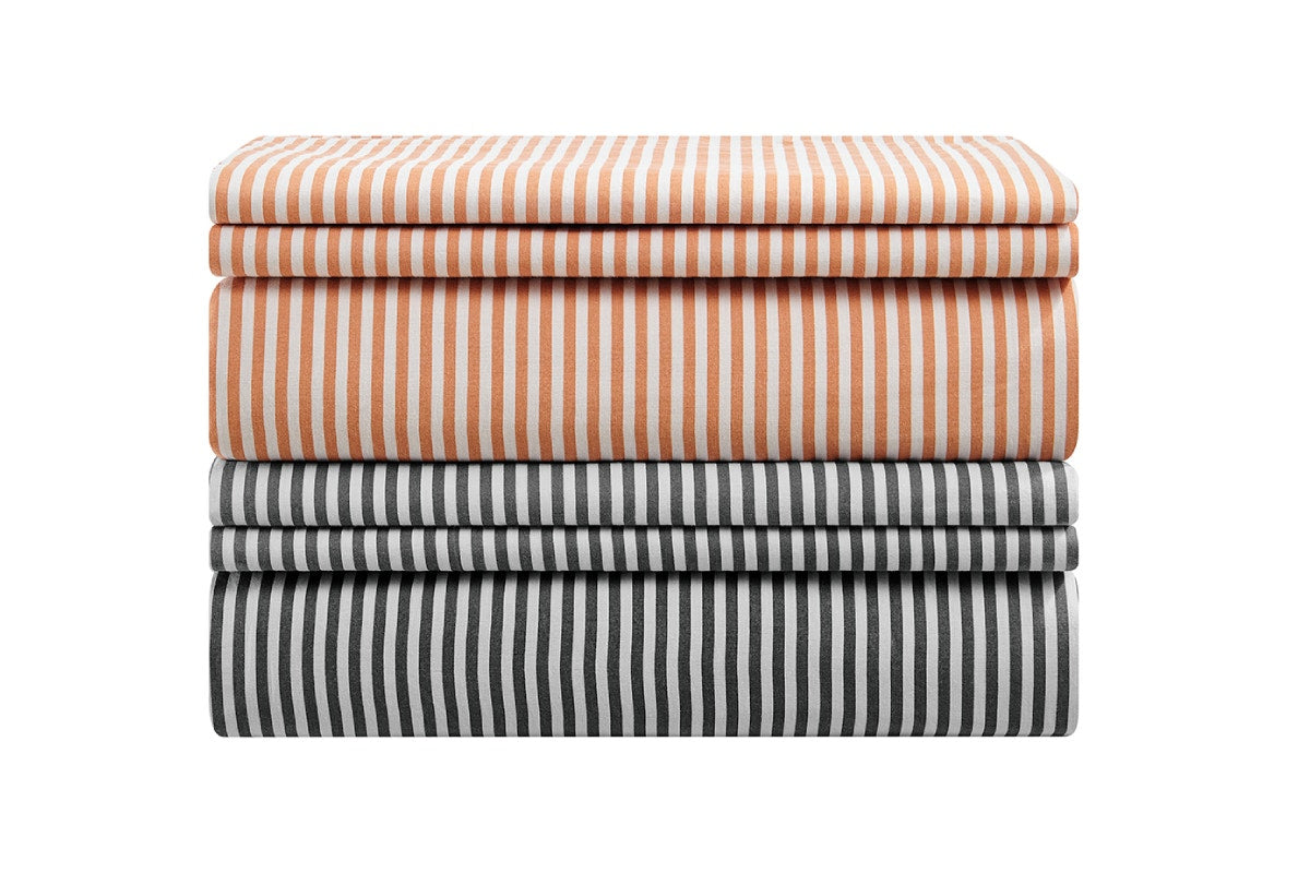 Brosa Stonewashed Cotton Reversible Striped Quilt Cover Set (Terracotta, King)