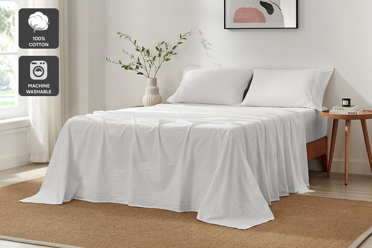 Brosa Stonewashed Cotton Sheet Set (White, King Single)