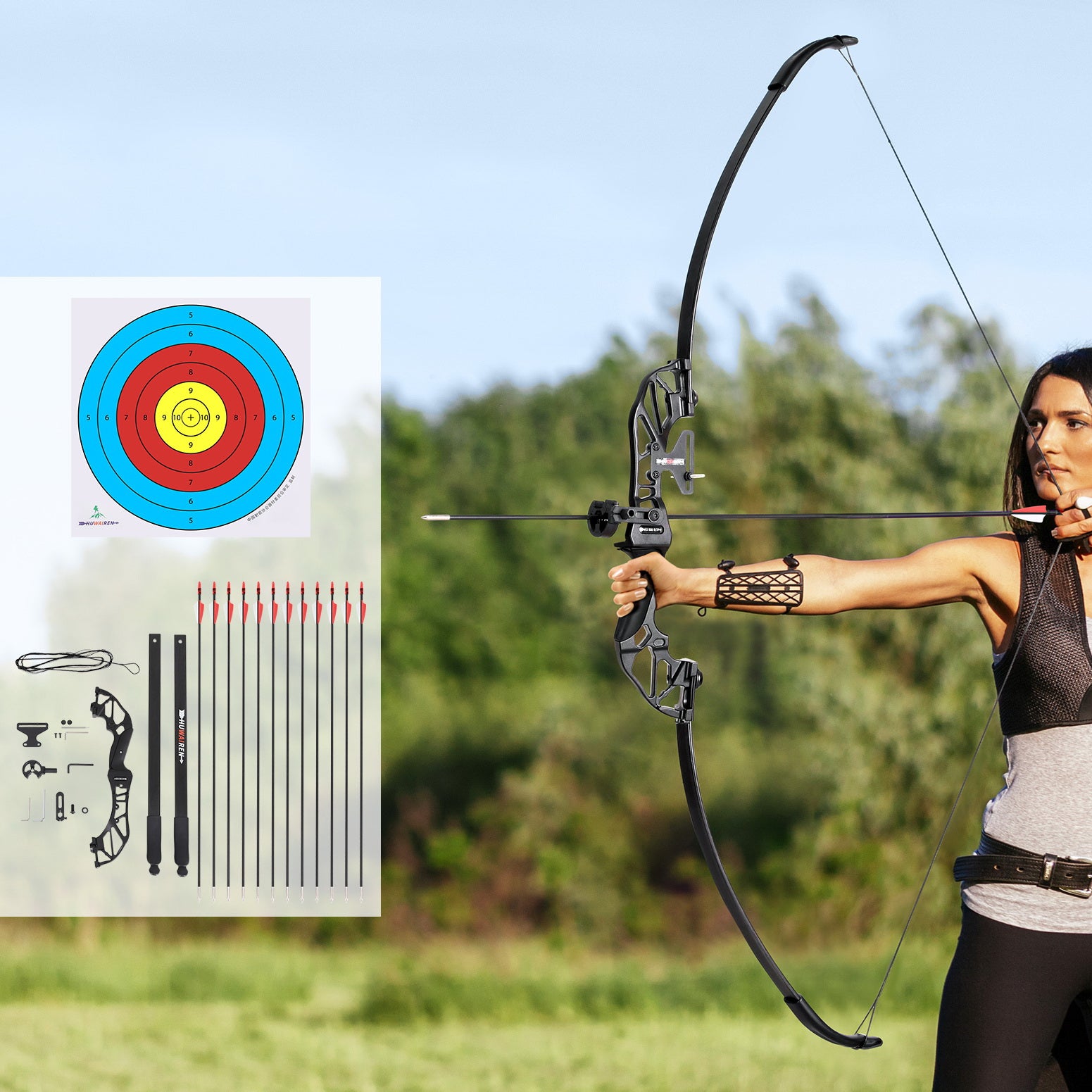 Everfit 55lbs Bow Arrow Set Recurve Takedown Archery Hunting for Beginner Red - SuperSaverAU - view 7