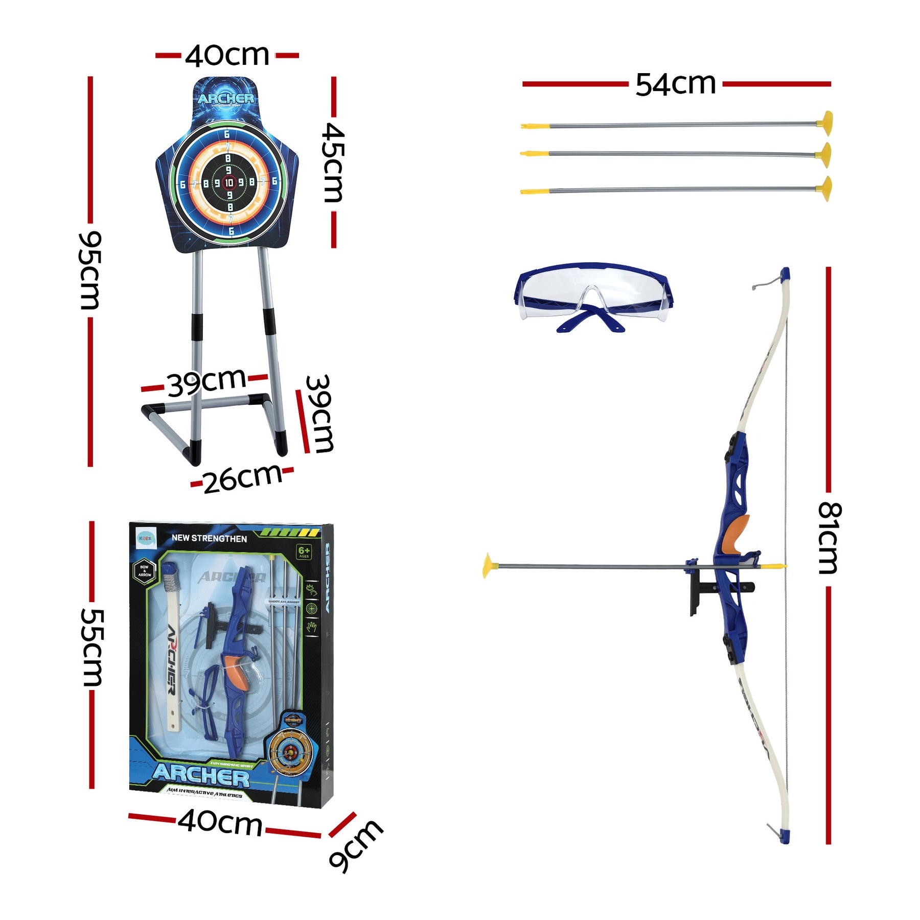 Keezi Kids Bow and Arrow Set Toy Archery Standing Target Suction Cup Arrows Goggles - SuperSaverAU - view 2