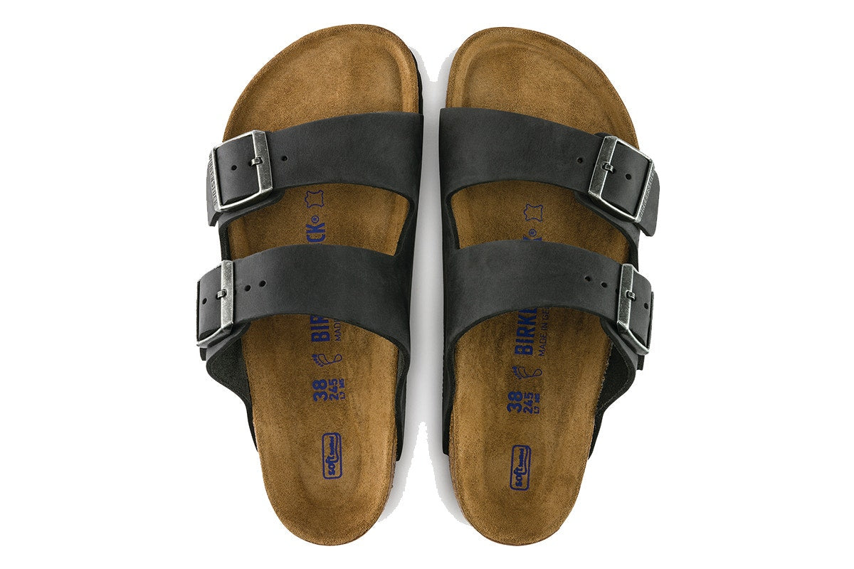 Birkenstock Arizona Oiled Leather Soft Footbed Regular Fit Sandal (Black, Size 39 EU)