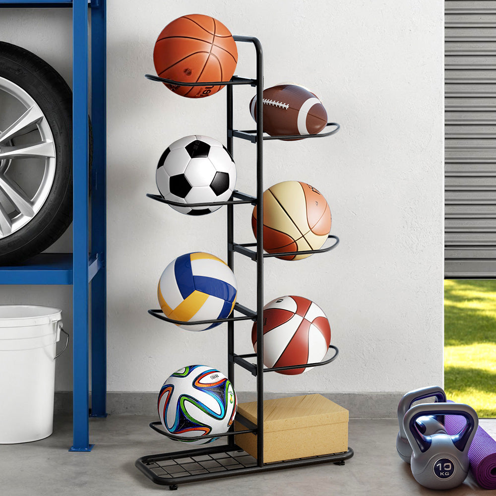 Everfit 7-Tier Ball Storage Rack Sports Equipment Organiser - Black
