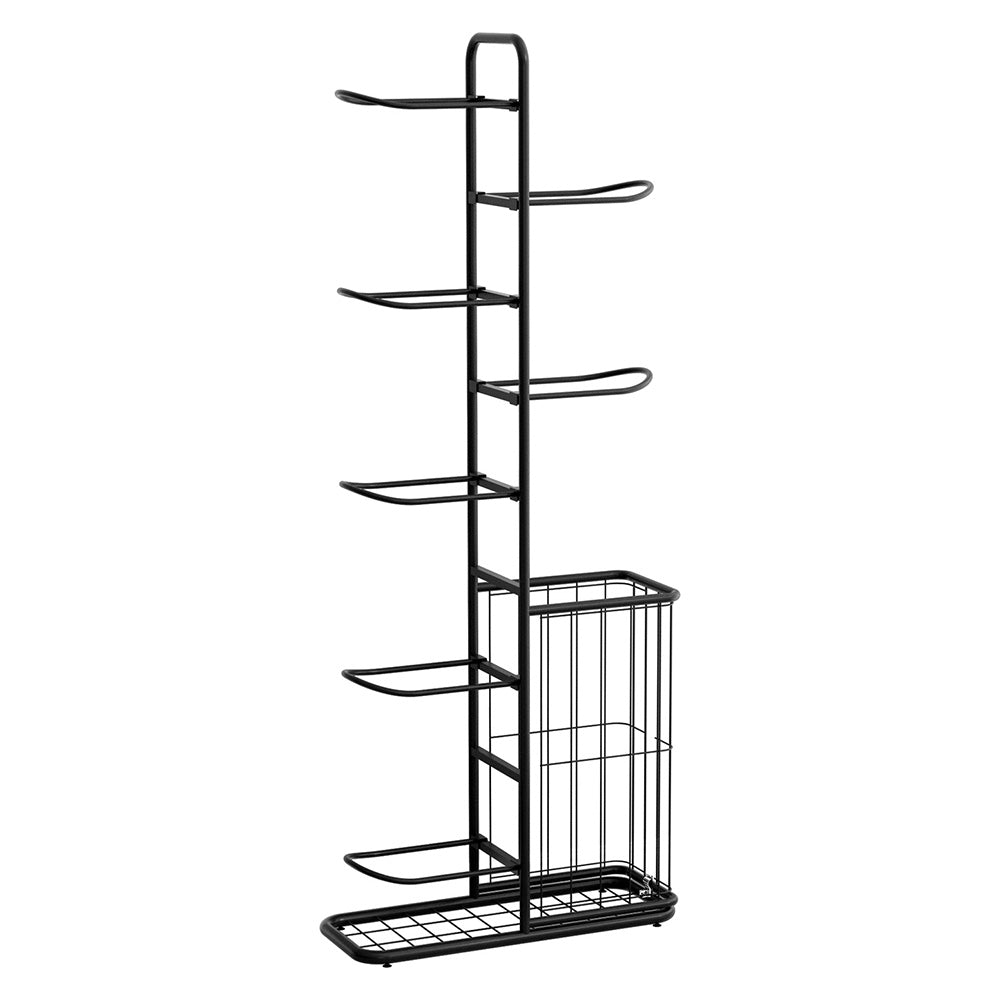 Everfit 7 Tier Ball Storage Rack Sports Equipment Organiser Black with Basket