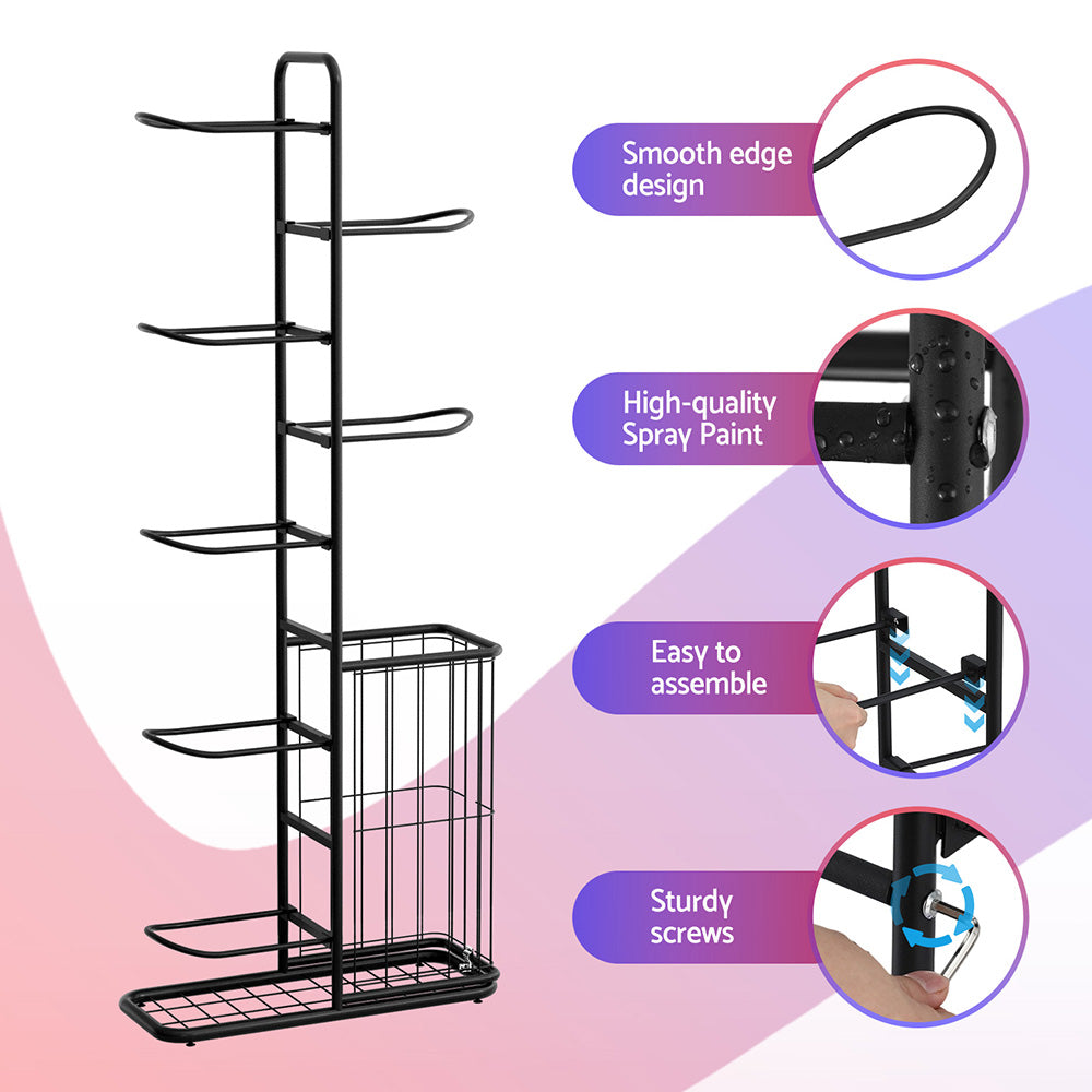 Everfit 7 Tier Ball Storage Rack Sports Equipment Organiser Black with Basket