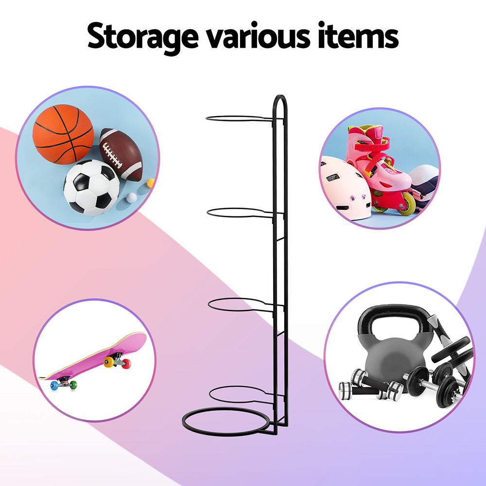 Everfit 4 Tier Ball Storage Rack Sports Equipment Organiser Black