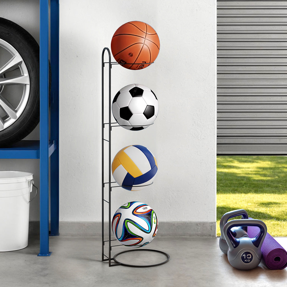 Everfit 4 Tier Ball Storage Rack Sports Equipment Organiser Black