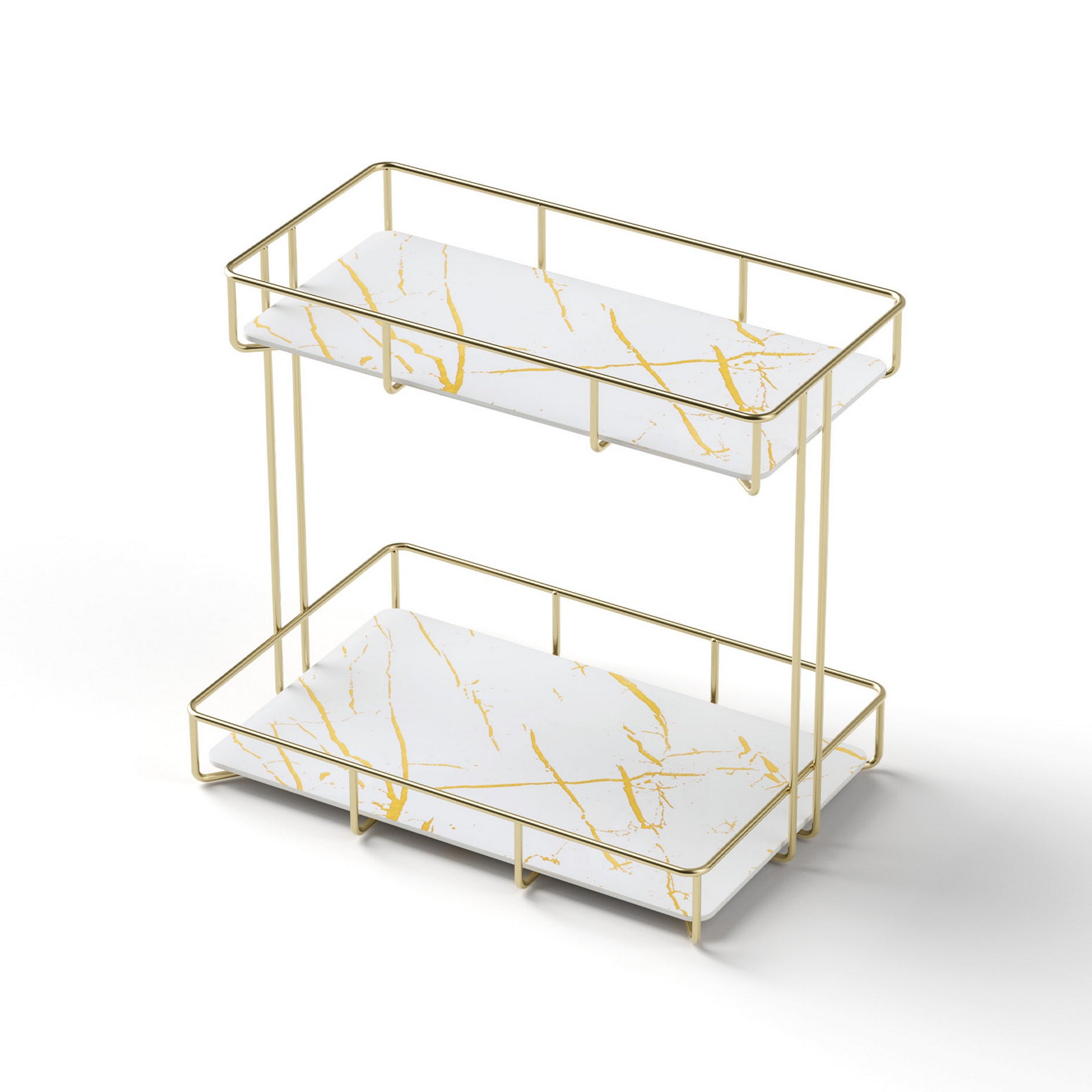 Artiss 2 Tier Gold Marble Look Corner Bathroom Storage Rack Organiser