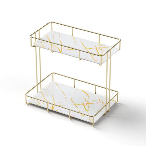 Artiss 2 Tier Gold Marble Look Corner Bathroom Storage Rack Organiser