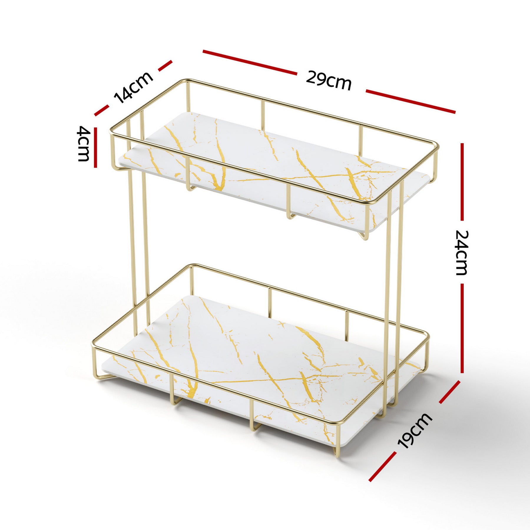 Artiss 2 Tier Gold Marble Look Corner Bathroom Storage Rack Organiser