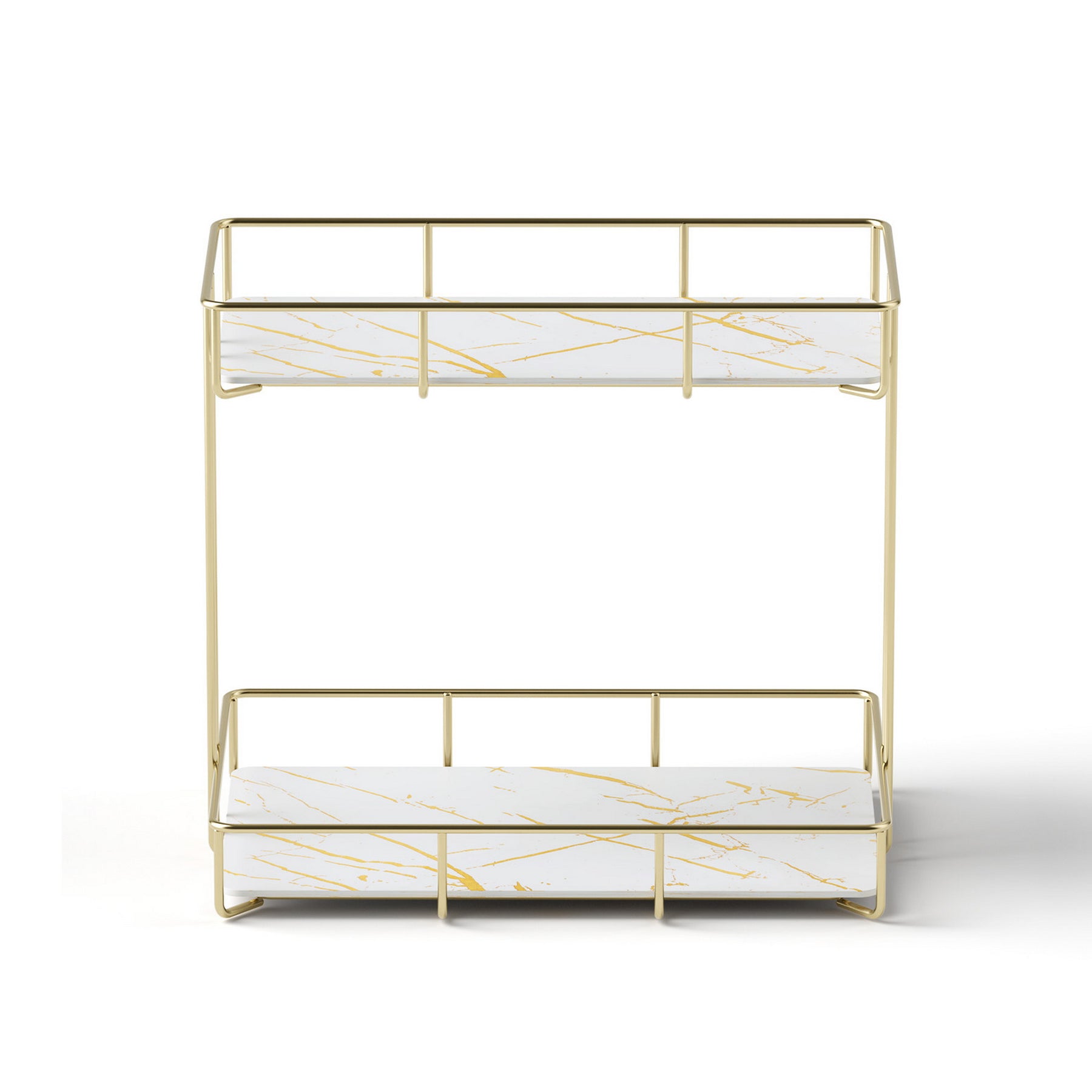 Artiss 2 Tier Gold Marble Look Corner Bathroom Storage Rack Organiser