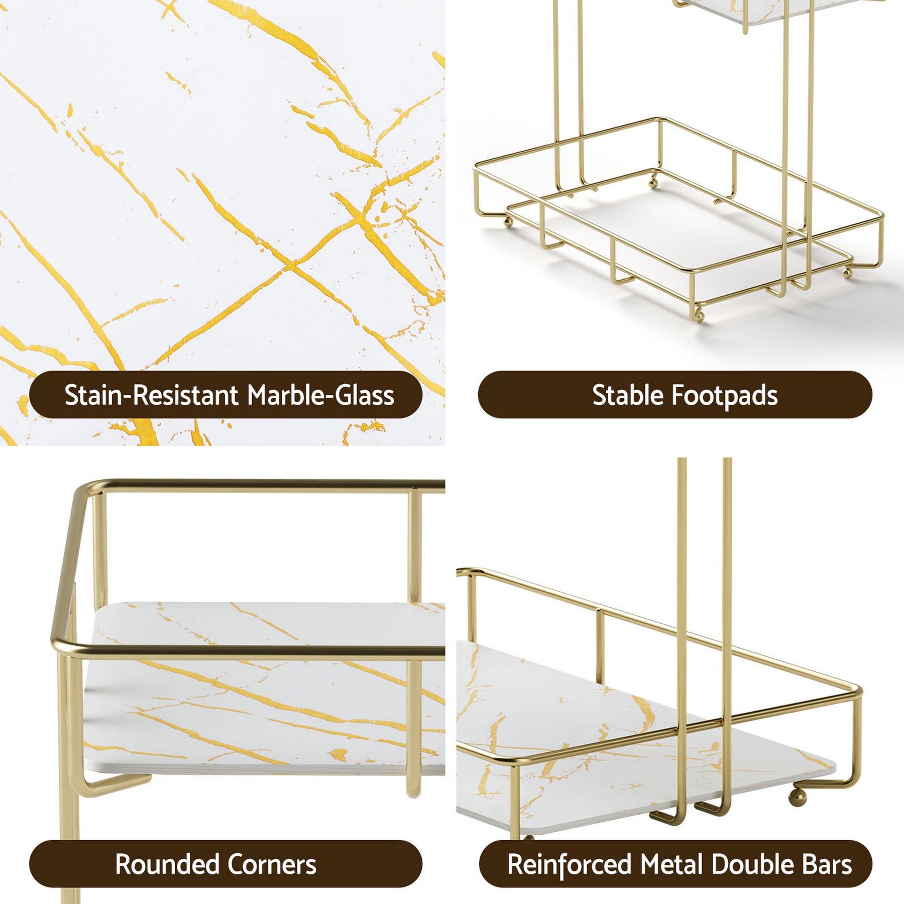 Artiss 2 Tier Gold Marble Look Corner Bathroom Storage Rack Organiser