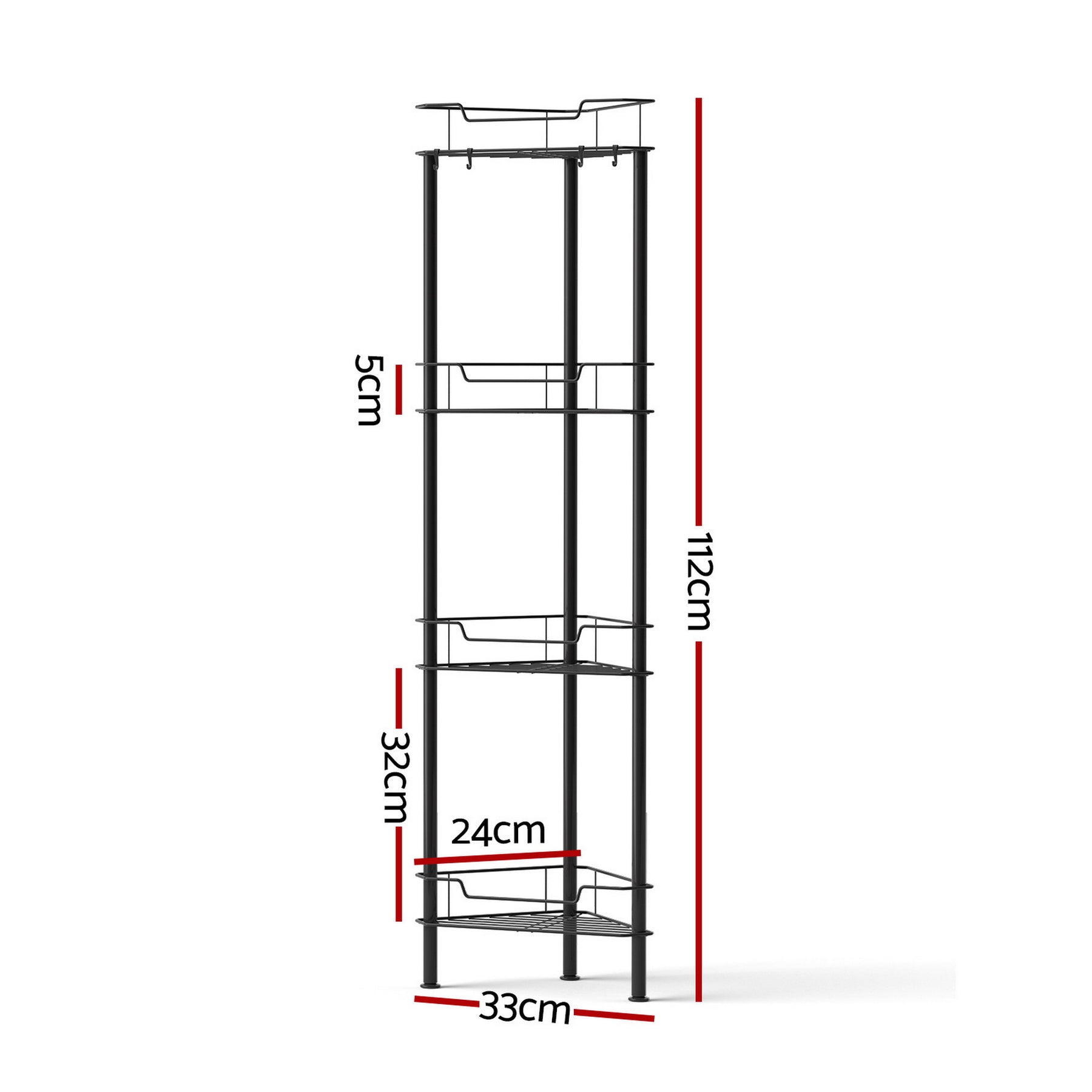 Artiss 4 Tier Black Floor Standing Corner Shower Caddy Bathroom Organiser